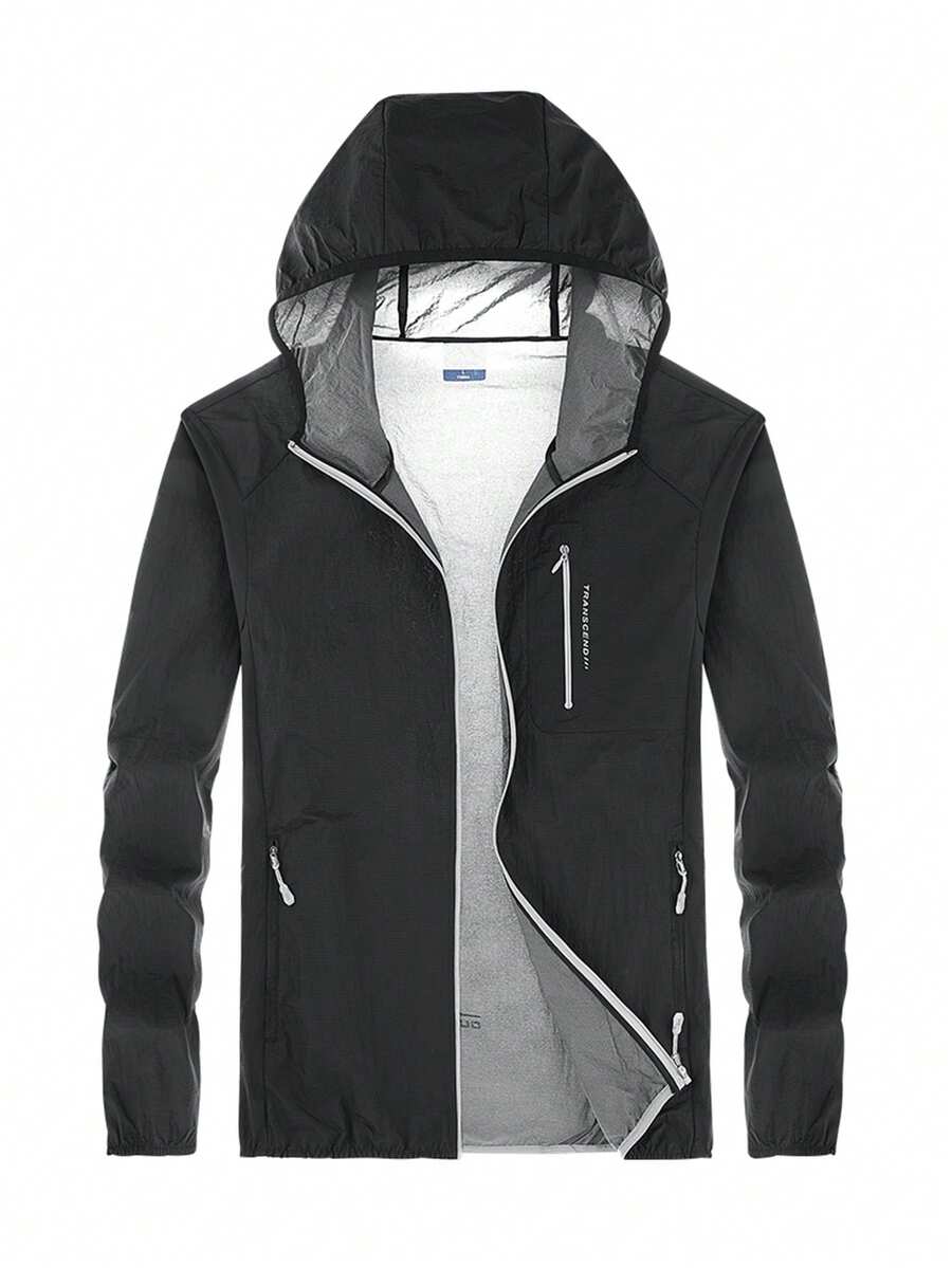 Men's Lightweight Sun-Protective Hooded Skin Jacket For Outdoor Fishing, Quick Dry & UV Resistant - Black - View 1