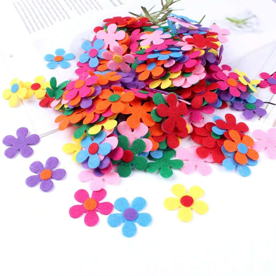 100 Handmade Felt Flowers For DIY Crafts And Classroom Decorations - Brightly Colored Tree/Flower Stickers And Cloth Flowers - Multicolor - View 1