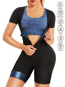 2025 New 3-In-1 Zipper Sweat Sauna Suit For Women, Waist Trainer, Sweat Enhancing Workout Top With Shorts, Fitness Gym Clothing, Running Jogging Sauna Yoga Suit Gym Accessories For Belly Slimming Girdles, Lumbar Girdles For Belly Slimming Corset