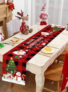 1Pc Polyester Table Runner Table Cloth Table Cover,Santa Claus Tree Snowman Pattern Merry Table Runner, Atmospheric Decoration Supplies, Holiday Desktop Decoration, Xmas Party Decor,Home Decor, Table Decor, Decor, Back To School Valentine Day
