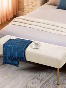 1件/2件套深灰色抽象网格长凳套，提花弹力面料，现代简约，加厚加长，耐磨防刮，家用及办公长凳/钢琴凳套 - 米色 - 查看 3