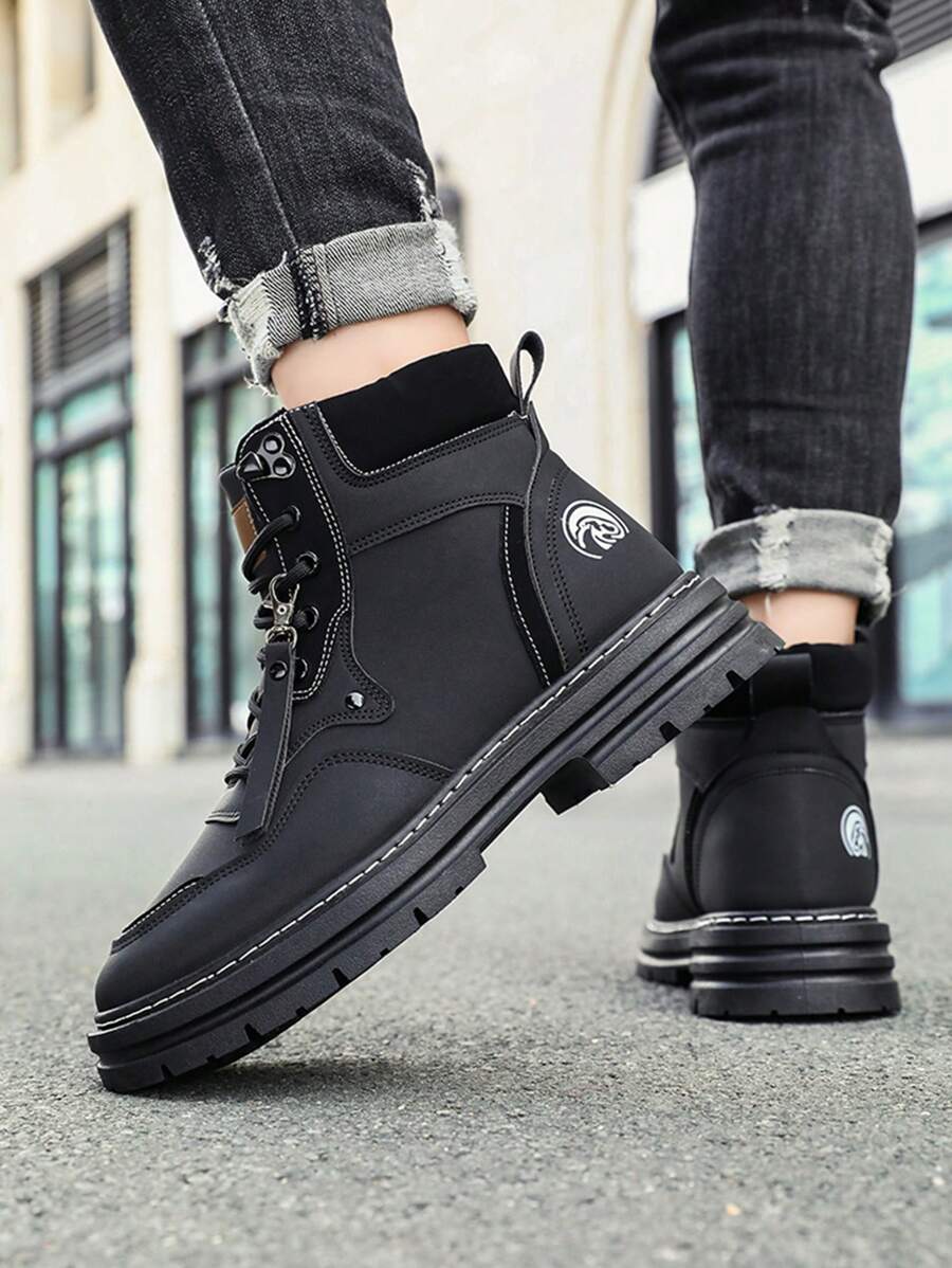 Botas de couro pretas masculinas, botas de cano alto estilo western, nova chegada