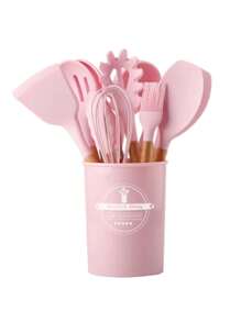 Set Kit 12 Pieces Silicone Kitchen Utensils Wooden Handle Decoration - 查看 1