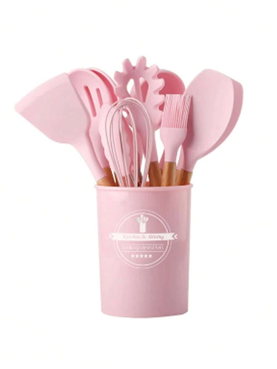 Set Kit 12 Pieces Silicone Kitchen Utensils Wooden Handle Decoration - 查看 1
