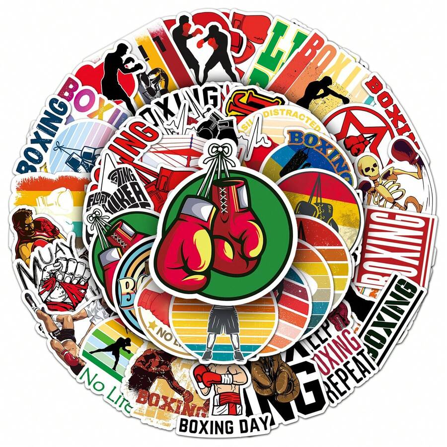 50 张拳击运动贴纸，适用于笔记本电脑水瓶、吉他、自行车、汽车、摩托车保险杠、行李箱、滑板涂鸦的乙烯基贴纸，可爱贴花，是送给儿童、青少年、男士、女士的最佳礼物。 - 彩色 - 查看 1