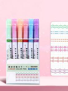 6-Farben Well Blumen Muster Textmarker, süße Umriss Planer Stifte für DIY Scrapbooking