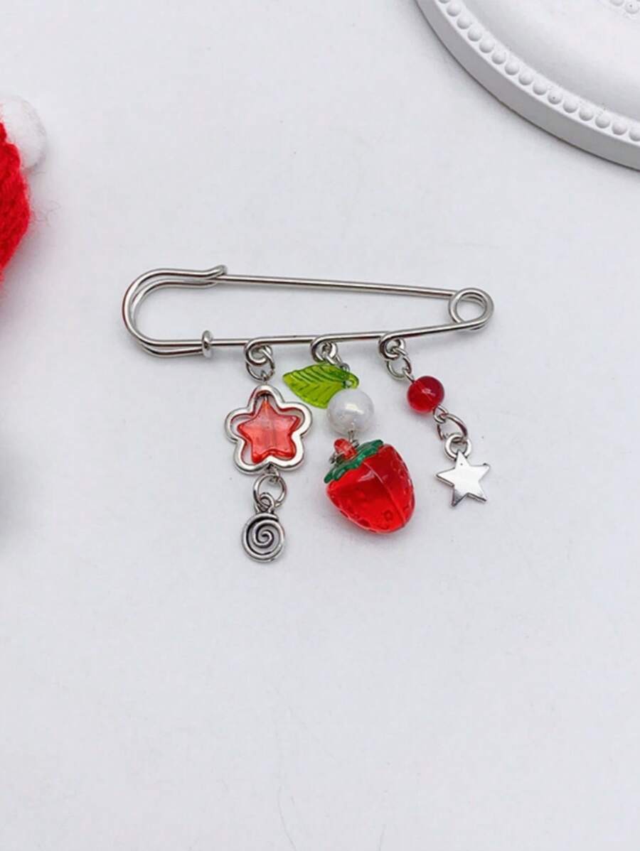 1 chiếc mặt dây chuyền hình ngôi sao năm cánh màu đỏ dâu tây dành cho nữ, móc khóa móc khóa túi xách đơn giản phong cách sáng tạo dễ thương - Đỏ - Xem 1