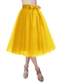 1pc Women Mid-Calf Length Tutu Mesh Skirt, Available In Many Colors, Princess Style, Layered, Elastic Waist, For Wedding, Party, Performance, Cosplay - Multicolor - View 14