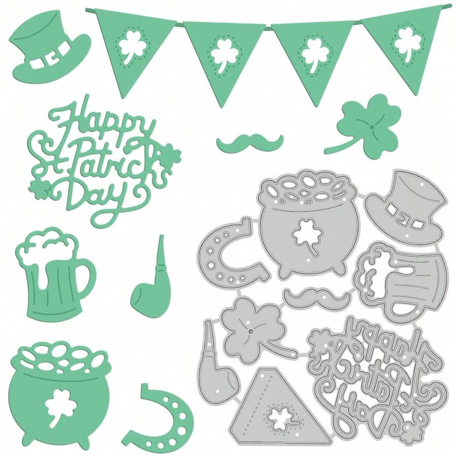 1Tờ Khuôn cắt kim loại Ngày Thánh Patrick Khuôn cắt biểu ngữ mũ cỏ ba lá dùng để tự làm sổ lưu niệm Đám cưới Sinh nhật Ngày lễ tình nhân Làm thiệp Phong bì Album Trang trí mờ - Nhiều màu - Xem 1