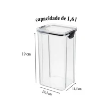 Kit 6 Potes Acrílico Herméticos Com Tampa 1,6L Mantimentos - Transparente - Visão 2