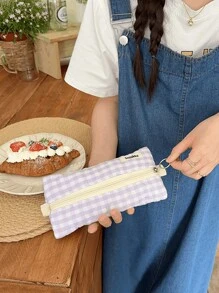 1个清新格子铅笔盒，学生办公文具包，杂物零钱收纳袋，返校季必备，返校用品，文具，铅笔袋，书包 - 彩色 - 查看 11