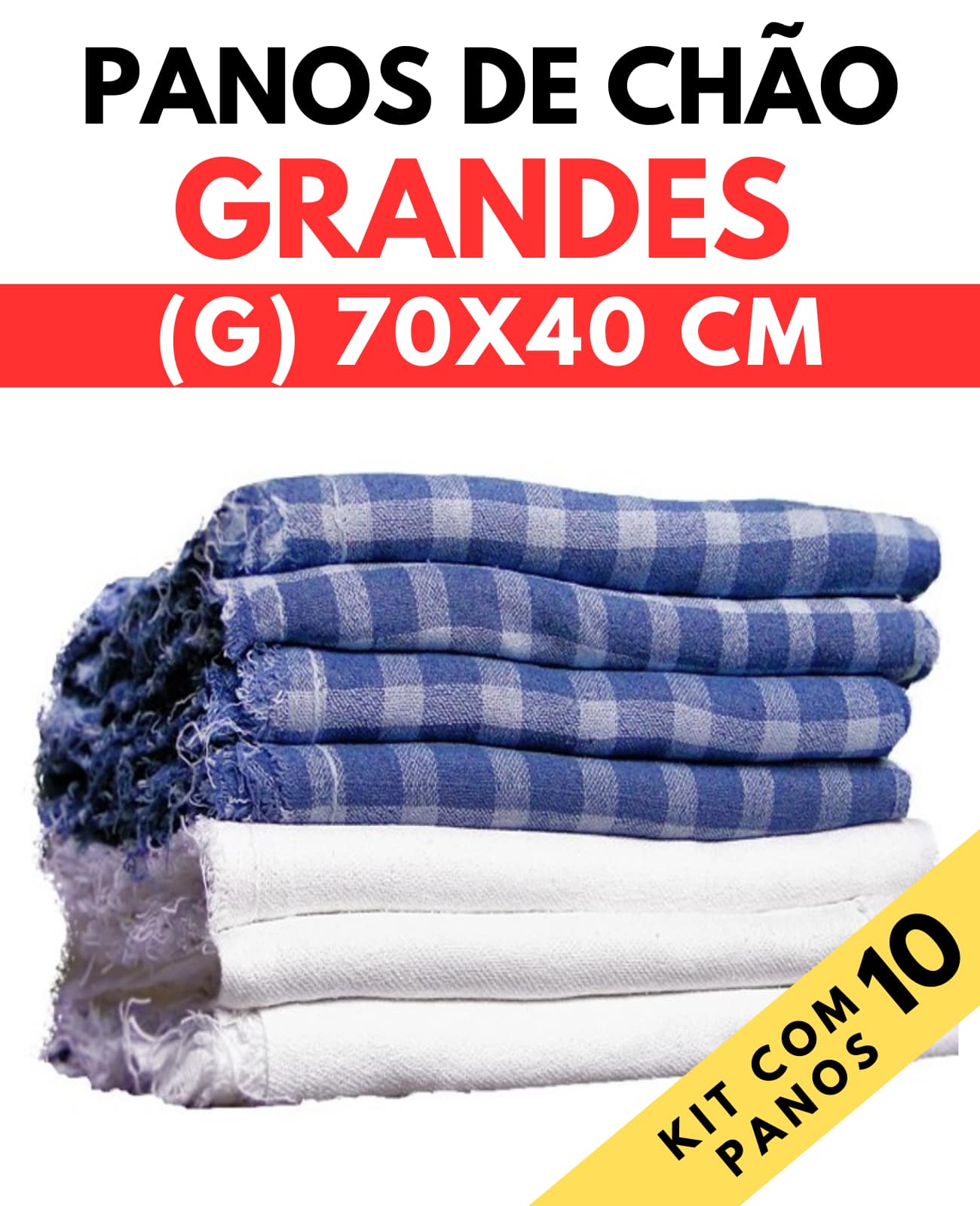 Kit 10 Large Premium Floor Cloths 100% Cotton For Cleaning Home Kitchen - Multicolor - View 1