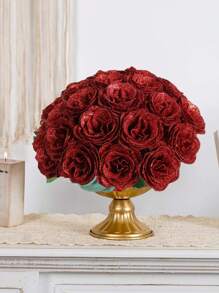 MEHELANY 20支/盒仿真红玫瑰，包含20支花茎，闪光装饰玫瑰，DIY仿真花，适用于手工制作、婚礼花束、家居桌面装饰、节日派对、情人节、母亲节、春季装饰、家居装饰、生日礼物、房间装饰、户外花园装饰 - 酒紅色 - 查看 6