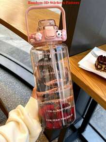 1个750/2000毫升大容量粉色PC水瓶，附赠随机3D贴纸，运动健身便携吸管杯，适合居家和户外旅行