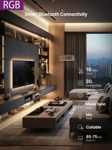 24KEY Bluetooth LED Lights For TV, 3.2FT-49FT  TV Led Lights For 19-100 Inch, Cuttable, Music Sync Mode, Color Changing, Bluetooth APP Remote Control TV LED Strip Lights For Bedroom, - RGB - View 8