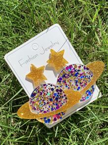 1pair Acrylic Glitter Planet Earrings, Retro Y2K Personalized Earrings, European And American Style