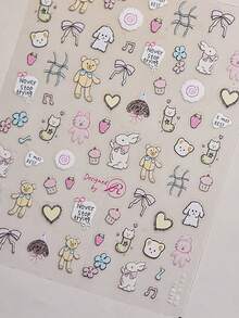 1pc Cartoon Plush Cat/Bear Nail Art Stickers DIY Cute Style Nail Decoration Stickers - 彩色 - 查看 12