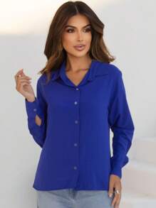 Women's Classic Elegant Long Sleeve Casual Chic Style Dress Shirt - Màu xanh lam - Xem 1