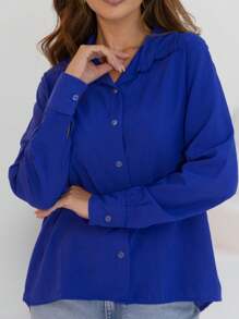 Women's Classic Elegant Long Sleeve Casual Chic Style Dress Shirt - Màu xanh lam - Xem 2