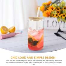 Gift For Children, Bamboo Lid Drink Cup Glass Coffee Cups With Lids And Straw Espresso Tumbler Iced Glasses Travel - 無色 - 查看 5