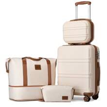 Bộ hành lý 4 món du lịch 20 inch, vali xách tay bằng nhựa ABS cứng nhẹ có khóa TSA, bao gồm hộp đựng đồ trang điểm, túi đựng đồ dùng cuối tuần và túi đựng đồ vệ sinh cá nhân - Màu be - Xem 11