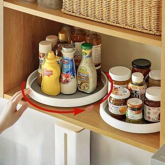 1-Piece Kitchen Turntable Multi-Functional Countertop Condiment Bottle Storage Rack (Soy Sauce, Vinegar) Storage Tray, 360° Rotating Storage Rack