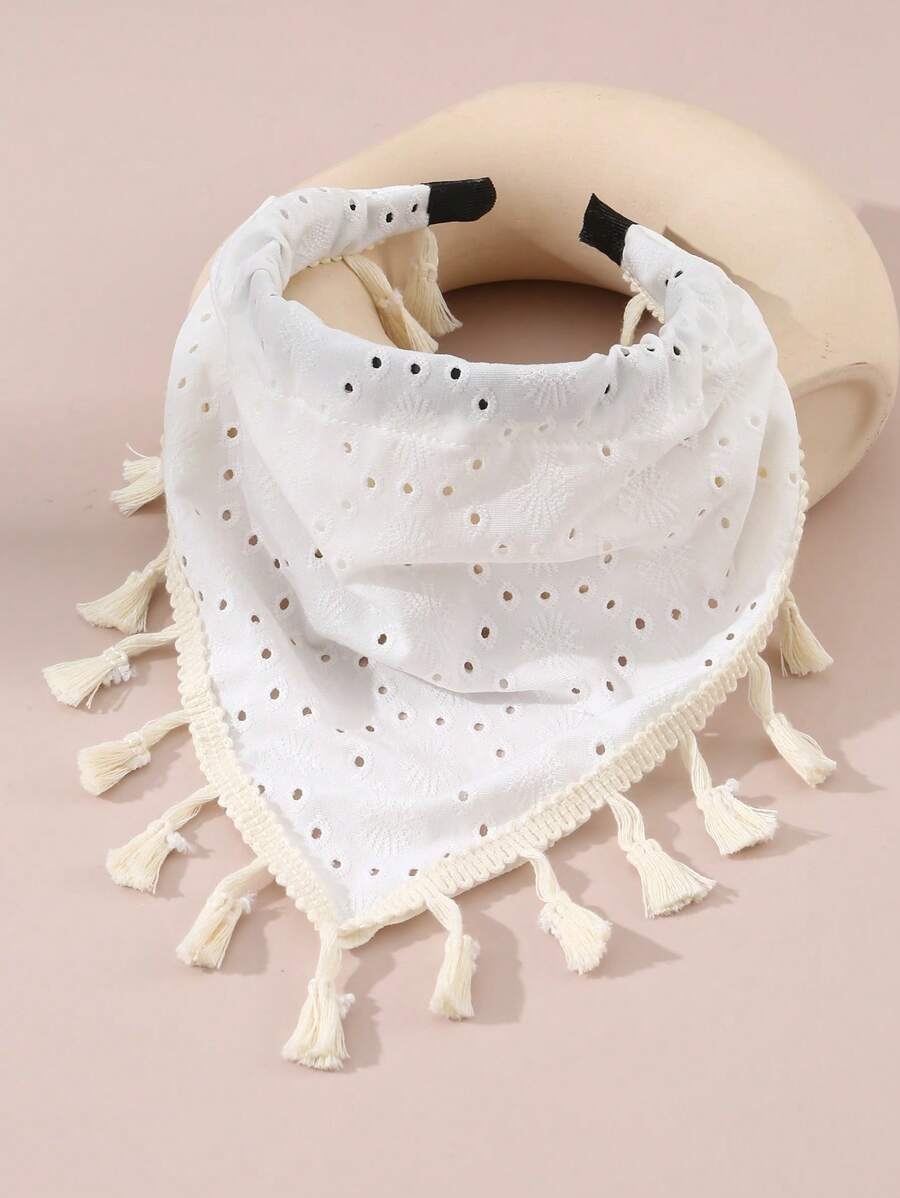 1pc Women's Bohemian Style Hollow Out Fringed White Headband, Suitable For Vacation,Hairband,Hair Hoop Headbands Hair Accessories