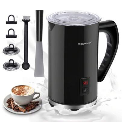 1 st. 500W elektrische melkopschuimer met 3 warme/koude opschuimstanden, compatibel met koffie, latte, cappuccino, warme chocolademelk, 115 ml/240 ml, antiaanbaklaag, stil, zwart, Aigostar