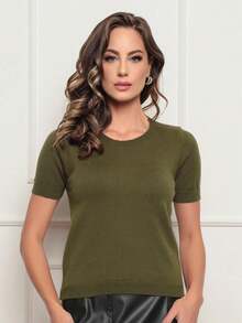 NEW MODEL WOMEN'S REGULAR SHORT SLEEVE CREW TOP - xanh quân đội - Xem 4