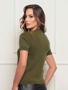 NEW MODEL WOMEN'S REGULAR SHORT SLEEVE CREW TOP - xanh quân đội - Xem 3