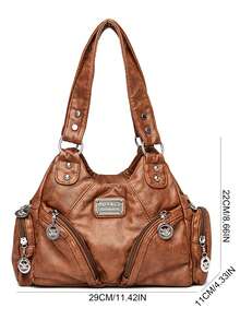 Geantă vintage pentru femei, rucsac de marcă de modă, geantă messenger din piele, geantă de umăr, geantă de mână pentru femei, geantă mare pentru doamne 2024 - Maro - Vizualizare 2