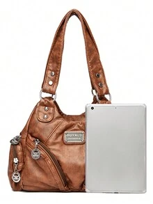 Geantă vintage pentru femei, rucsac de marcă de modă, geantă messenger din piele, geantă de umăr, geantă de mână pentru femei, geantă mare pentru doamne 2024 - Maro - Vizualizare 3