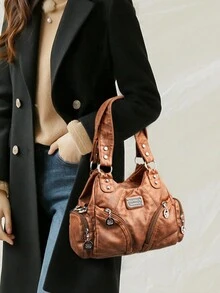 Geantă vintage pentru femei, rucsac de marcă de modă, geantă messenger din piele, geantă de umăr, geantă de mână pentru femei, geantă mare pentru doamne 2024 - Maro - Vizualizare 9