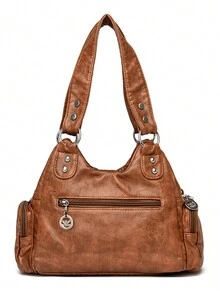 Geantă vintage pentru femei, rucsac de marcă de modă, geantă messenger din piele, geantă de umăr, geantă de mână pentru femei, geantă mare pentru doamne 2024 - Maro - Vizualizare 6