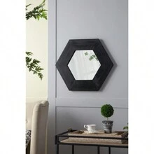 18.5" X 18.5" Hexagon Mirror With Solid Wood Frame, Wall Decor For Living Room Bathroom Hallway, Black - 黑色 - 查看 6