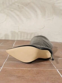 12厘米黑色尖头侧拉链细高跟休闲过膝长靴，女士冬季性感派对靴 - 黑色 - 查看 5