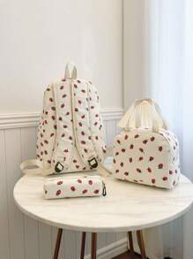 3 Pcs Back To School Backpack Set - Stylish Large Capacity Backpack&Lunch Bag& Pencil Case Multi-Pack,With Laptop Compartment Strawberry Pattern Backpack Featuring Adjustable Straps Spacious Multi-Pockets - Lightweight Portable Zipper Bags For Women/Girls/Students/Teens/Graduates Perfect For Outdoor/Travel/Middle School/High School /College, Bags For University, University Essentials