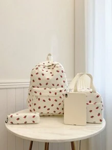 3 Pcs Back To School Backpack Set - Stylish Large Capacity Backpack&Lunch Bag& Pencil Case Multi-Pack,With Laptop Compartment Strawberry Pattern Backpack Featuring Adjustable Straps Spacious Multi-Pockets - Lightweight Portable Zipper Bags For Women/Girls/Students/Teens/Graduates Perfect For Outdoor/Travel/Middle School/High School /College, Bags For University, University Essentials