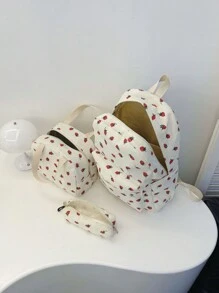 3 Pcs Back To School Backpack Set - Stylish Large Capacity Backpack&Lunch Bag& Pencil Case Multi-Pack,With Laptop Compartment Strawberry Pattern Backpack Featuring Adjustable Straps Spacious Multi-Pockets - Lightweight Portable Zipper Bags For Women/Girls/Students/Teens/Graduates Perfect For Outdoor/Travel/Middle School/High School /College, Bags For University, University Essentials