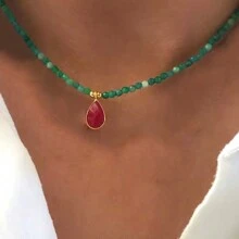 1 pieza Colgante de collar con gota de piedra natural, nuevos accesorios de moda 2024 para mujeres - Morado - Ver 4