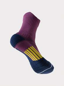 1/2 Pairs Purple Mesh Crew Socks For Men, Professional Basketball, Outdoor Sports, Moisture Wicking, Non-Slip, Cushioned, Elastic, Breathable, Fall