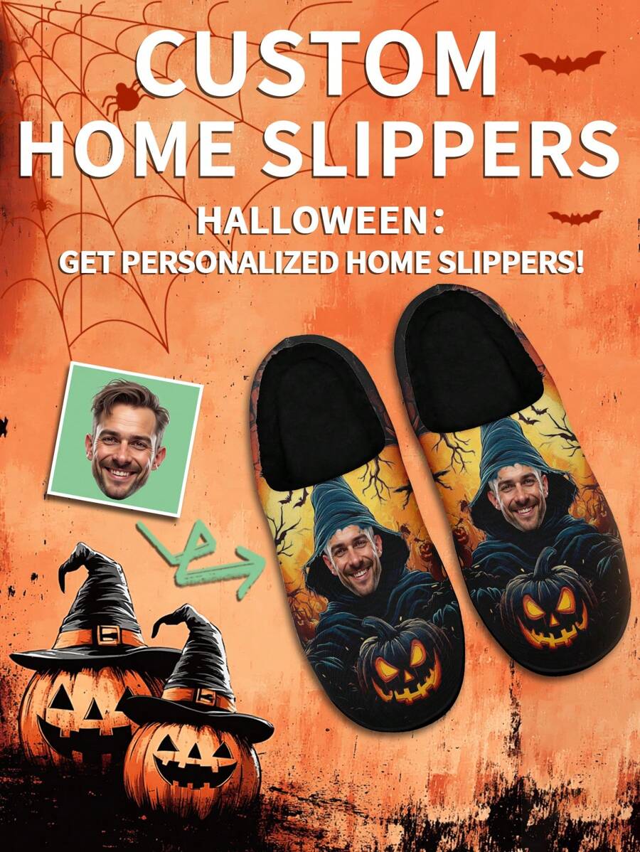 1 双万圣节照片定制家居拖鞋、个性化照片家居拖鞋、定制厚底家居拖鞋、个性化家居拖鞋、照片家居拖鞋、男女个性化家居拖鞋、个性化家居拖鞋、万圣节礼物、趣味礼物