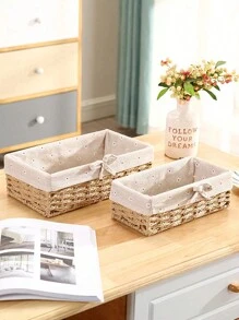 1pc/3pcs Woven Desktop Storage Basket, Suitable For Snacks, Cosmetics, Toys And Other Household Fabric Multi-Functional Storage Box, Applicable To Coffee Table Or Key Basket, Home Decor Storage, Wardrobe Clothing Organization Basket, Holiday Decoration Gift Storage, Ideal Gift Basket