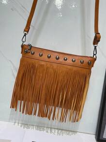 Quasten Niet Schulter Diagonaltasche, modisch elegante neue koreanische Version Allround Weichleder Dame Umhängetasche, verstellbarer Schultergurt, großes Fassungsvermögen, minimalistisch Handytasche Leicht Mode Büromitarbeiter Hochschule Arbeit Pendelverkehr Büro Geschenk Geldbörsen Handytasche für Geldbörse und Telefon Lehrergaben Geschenk für Freundin Frauen Geschenke Präsent Telefongeldbörse Schulmaterial Lehrergaben Schulanfang, lässige leichte Schulter Messenger Bag, weiches PU-Leder