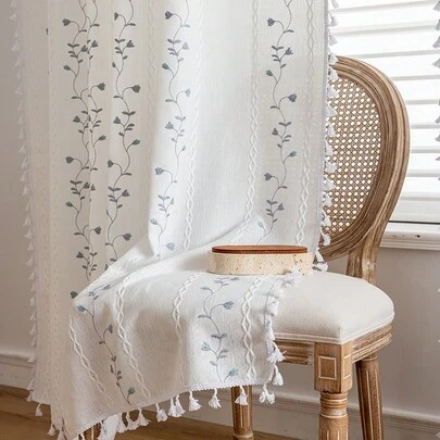 1 件波西米亚刺绣花卉流苏窗帘，3D 钩针几何条纹厨房窗帘，门口，房间隔断，薄纱窗帘适用于卧室、客厅、厨房、书房、阳台、飘窗、花园装饰、四季家居装饰