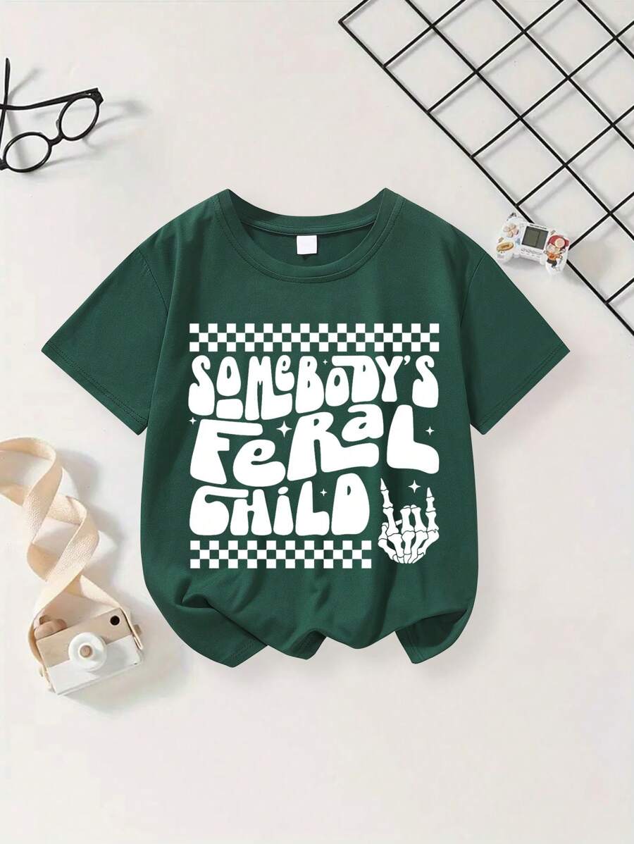 Young Boy 2024 春夏炫酷太阳系 & 标语印花圆领 T 恤