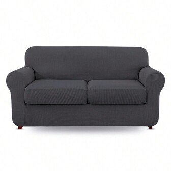 2pcs/3pcs/4pcs Plush Stretch Solid Color Sofa Cover With Seat Cushion, Home Bedroom Dining Room Living Room Sofa Slipcover, Dust-Proof Anti-Dirty Anti-Cat Scratch