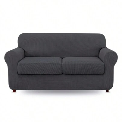 2pcs/3pcs/4pcs Plush Stretch Solid Color Sofa Cover With Seat Cushion, Home Bedroom Dining Room Living Room Sofa Slipcover, Dust-Proof Anti-Dirty Anti-Cat Scratch