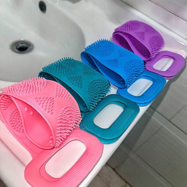 Esfoliante de silicone para as costas - Bucha de banho longa e multiuso para esfoliação forte de dois lados e esfoliação corporal, para homens e mulheres, decoração de banheiro, decoração de outono, volta às aulas