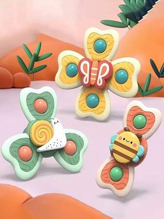 1件/3件/昆虫婴儿洗澡玩具趣味洗澡吸盘旋转吸盘卡通摇铃不安儿童益智玩具男孩礼物